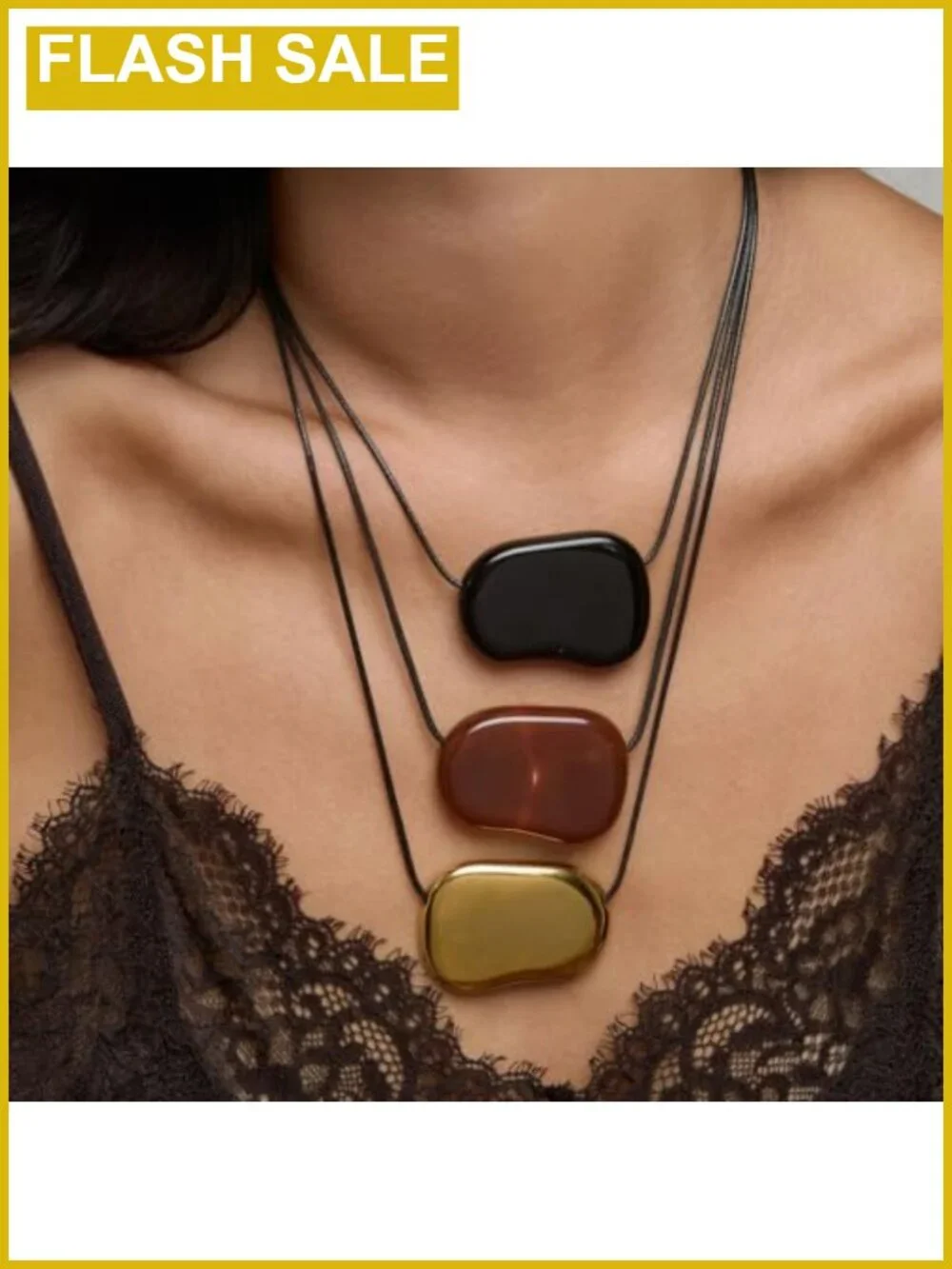Pebble Pendant Necklace Cable Chain Prong Set Retro Elegant Everyday